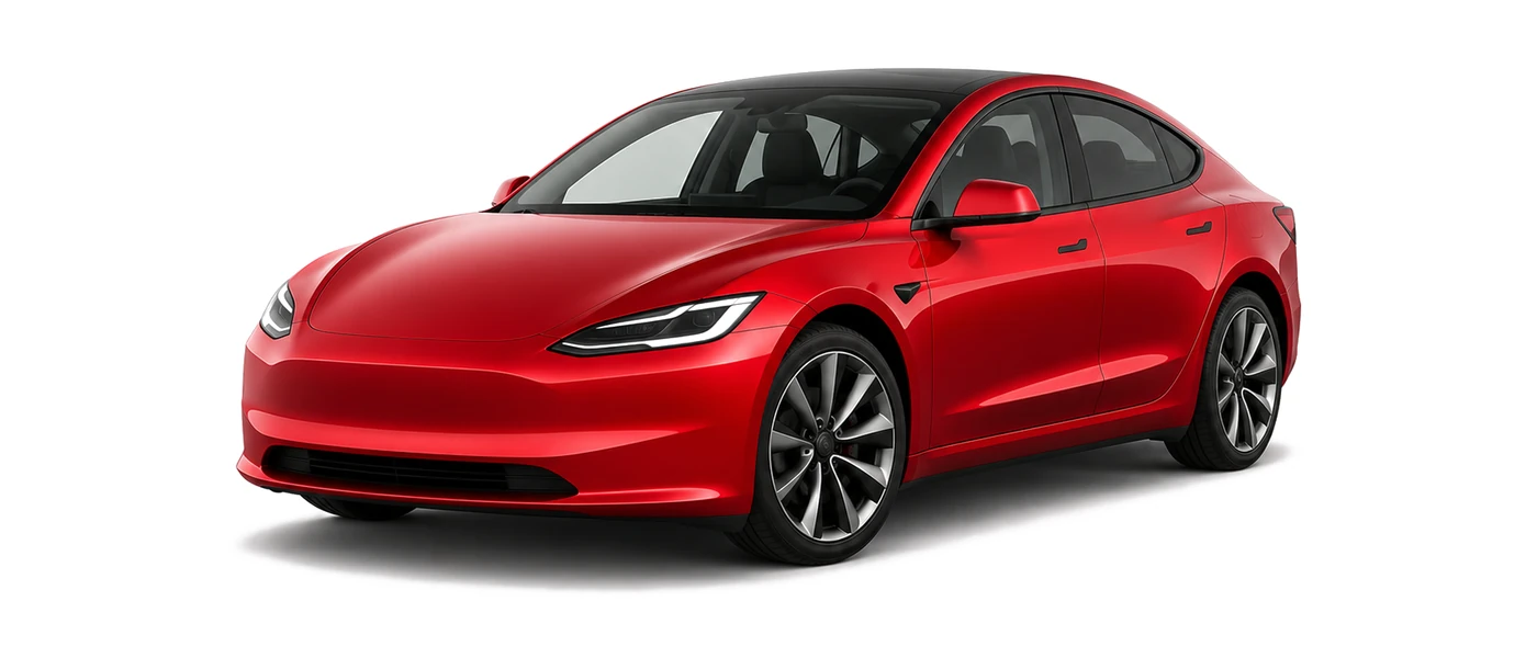 Generic red electric sedan factory headlights category image