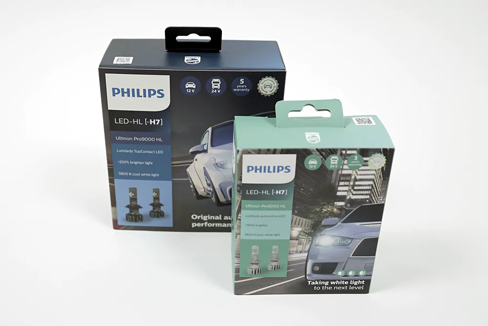 Philips Ultinon Pro9000 and Pro5000 packaging